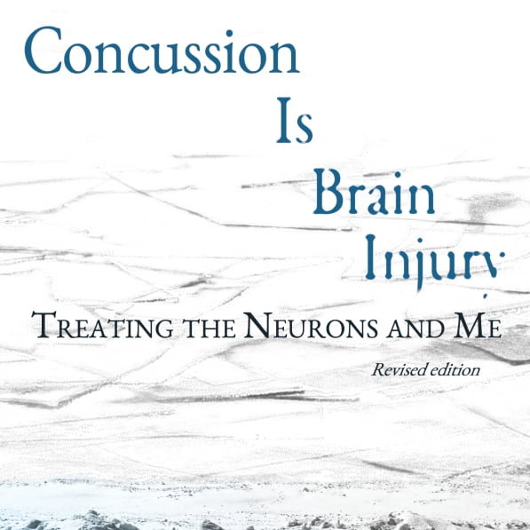 Concussion Is Brain Injury front cover with blue title over white lake ice Featured Square Image