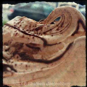 Swirl of chocolate ribboned meringue.