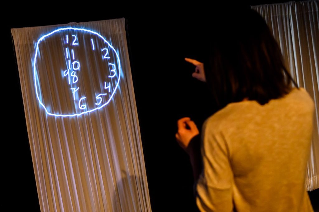 Trying to draw a clock. This shows left visual field deficit. Production photo by Dahlia Katz.