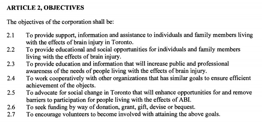 BIST bylaws article 2 objectives document from Ontario govt files
