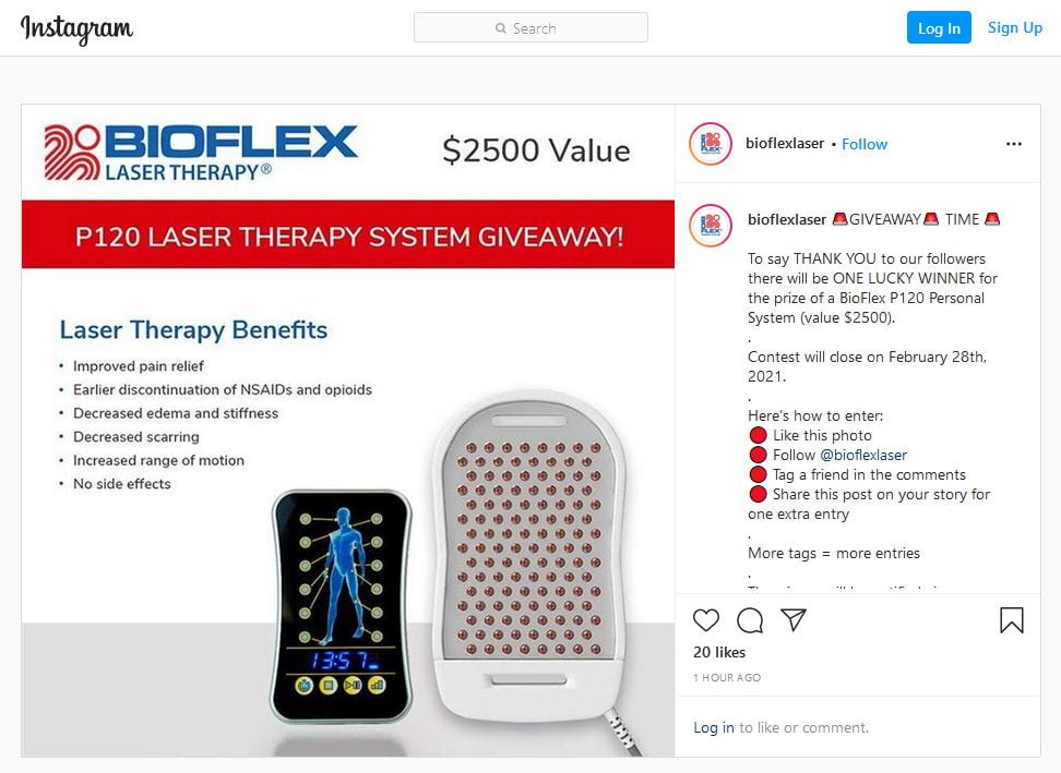 BioFlex giveaway Instagram post screenshot