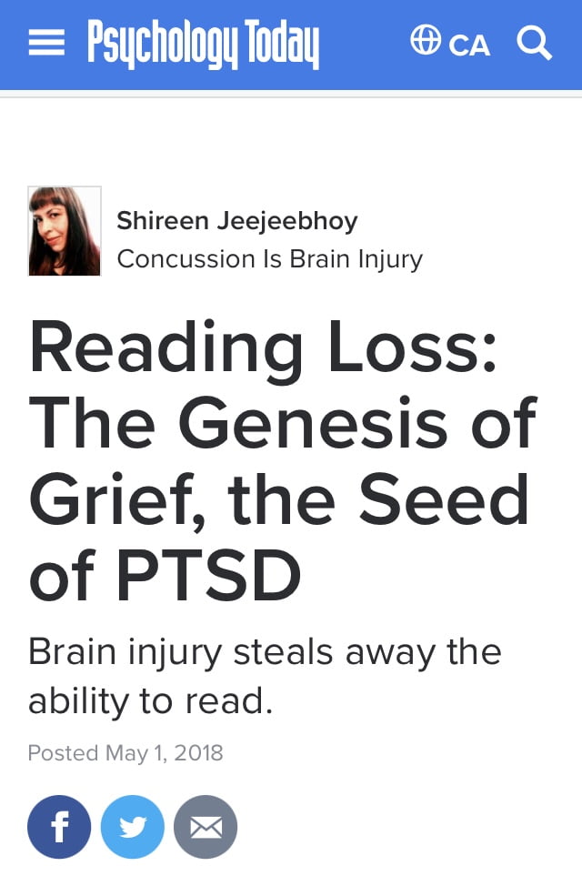 Screenshot of Psychology Today article Reading Loss: The Genesis of Grief, the Seed of PTSD