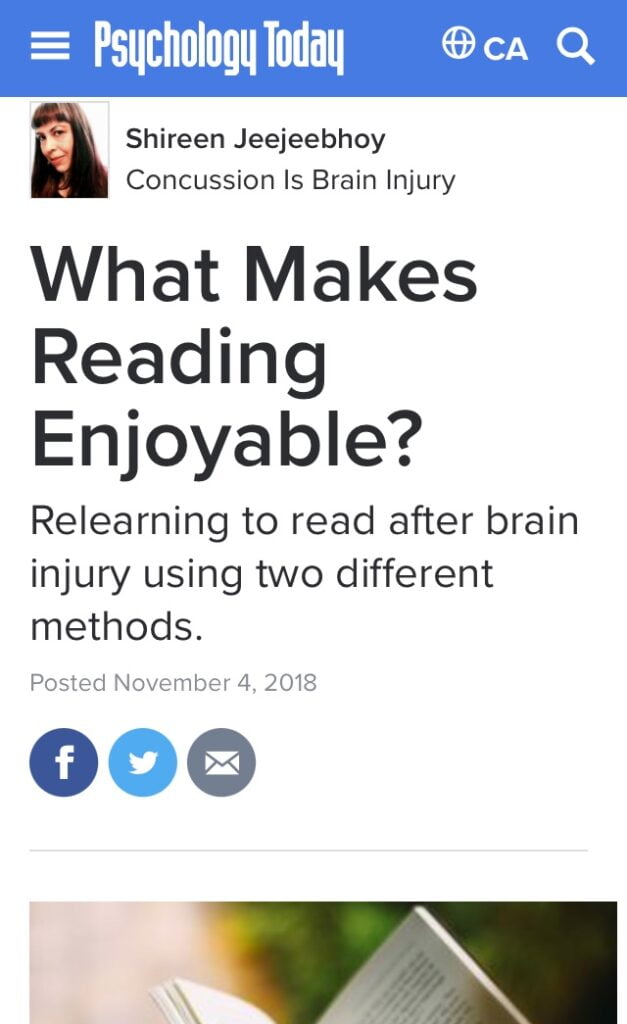 Screenshot of Psychology Today article on What Makes Reading Enjoyable?