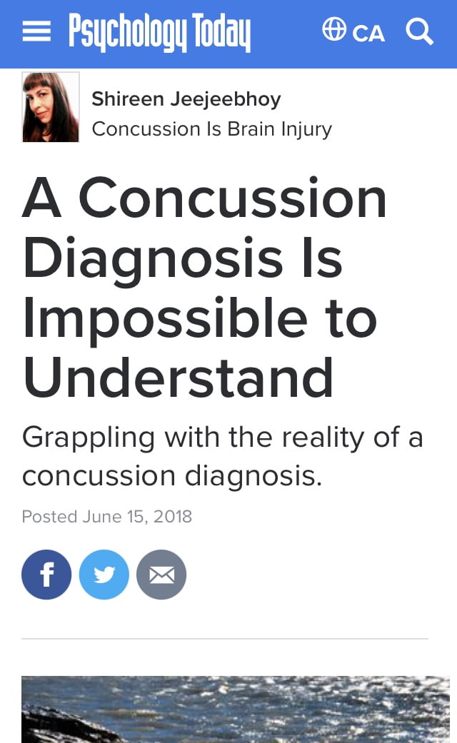 Screenshot of Psychology Today article on Concussion Diagnosis Impossible to Understand