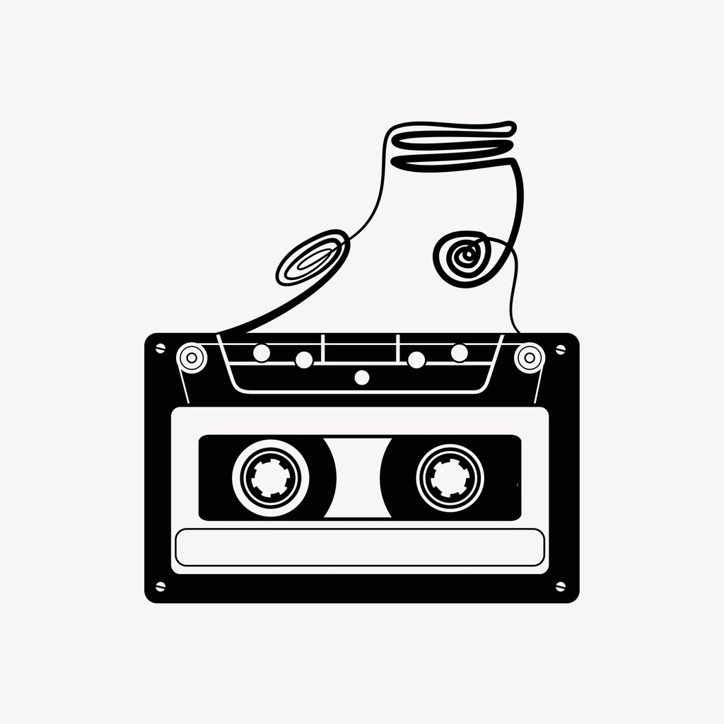 Cassette tape sticker, music illustration